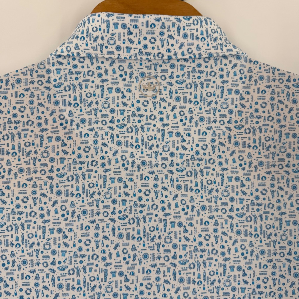 Peter Millar Summer Comfort Crown Sport Polo Mens XL Blue White Print MS20EK31S - Picture 10 of 10